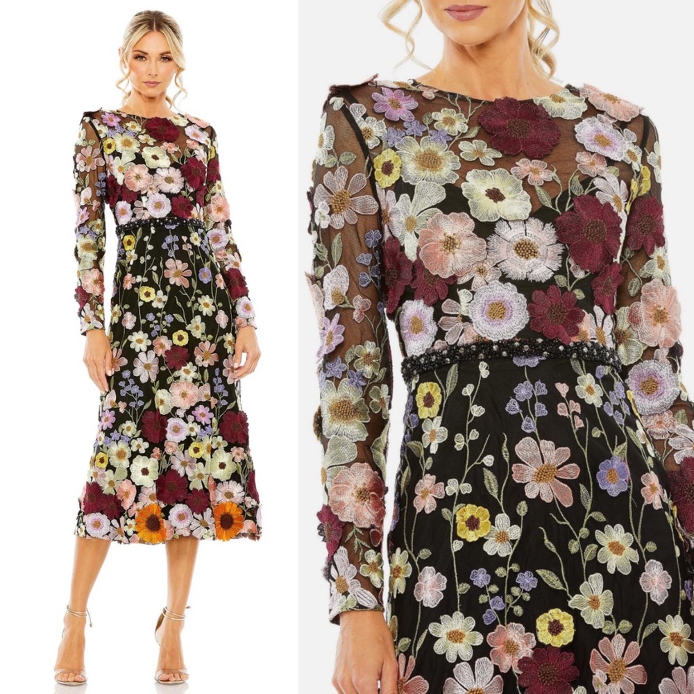 Mac Duggal High Neck Floral Embellished A-Line Dress 68462